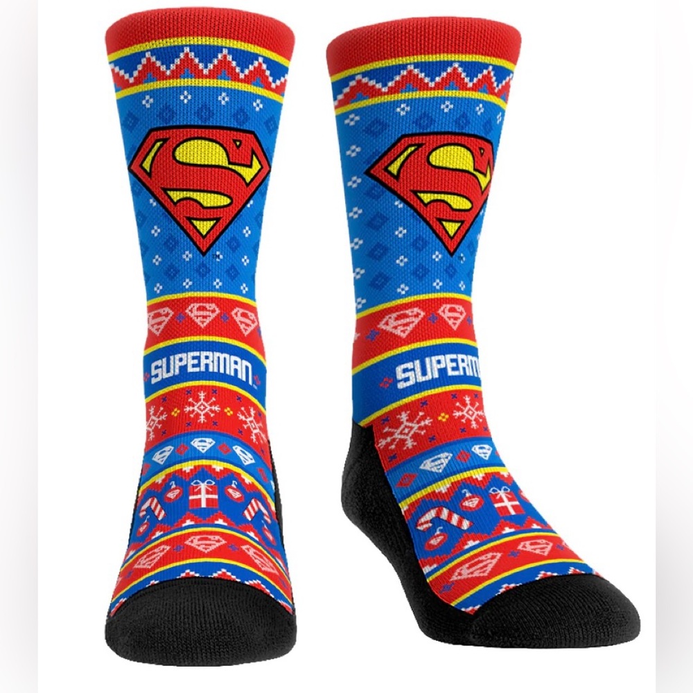 Rock'em Socks SUPERMAN Tacky Sweater Socks L/LX 9-13 & S/M 6-8.5